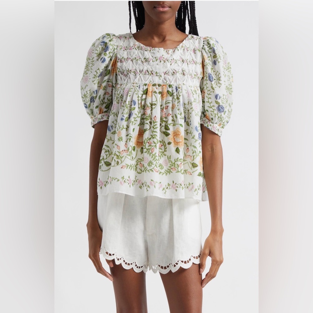 $190 MSRP NWT Farm Rio Folk Floral blouse in off white - size XL